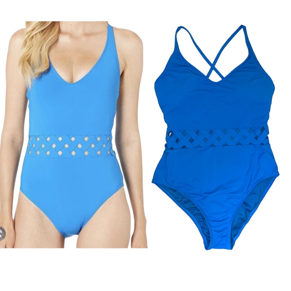 Bleu Rod Beattie Cut-Out Blue Criss Cross One Piece Size 14